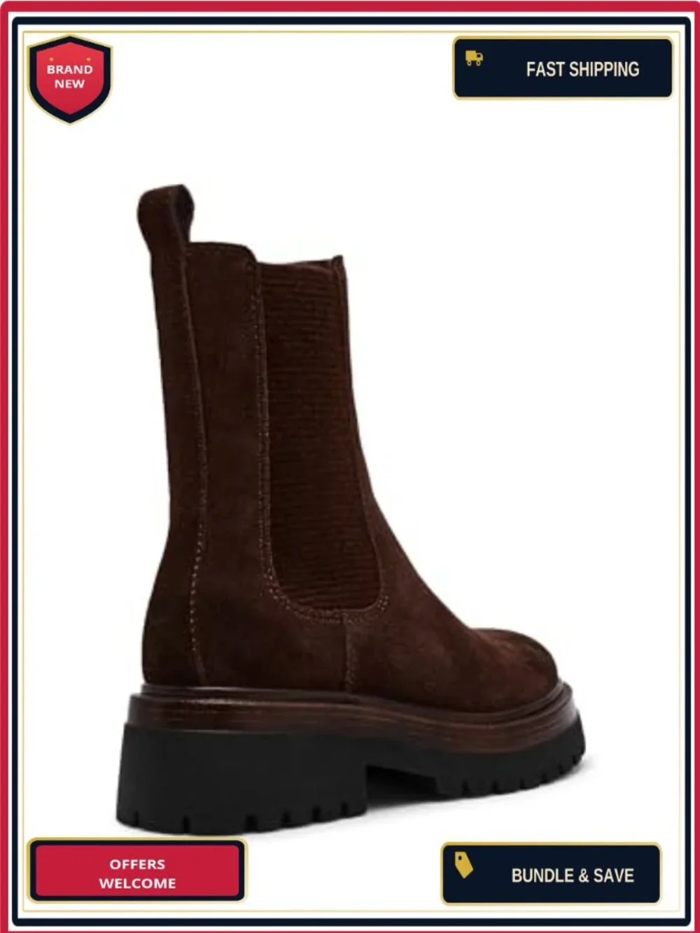 Steve Madden Blitzen Chelsea Ankle Bootie Suede Block Heel Pull-On Round Toe